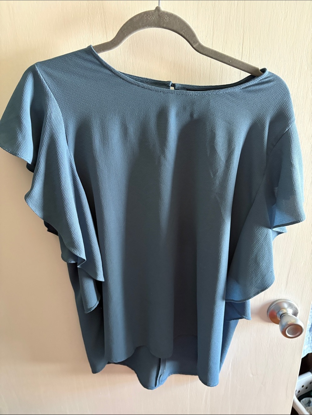 Elegant Ruffle Sleeve Blouse in Dusty Blue